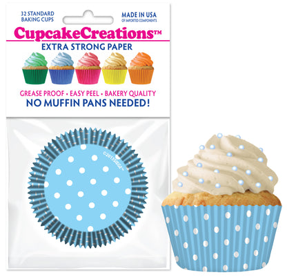 Light Blue with White Polka Dots Standard No Pan Baking Cups