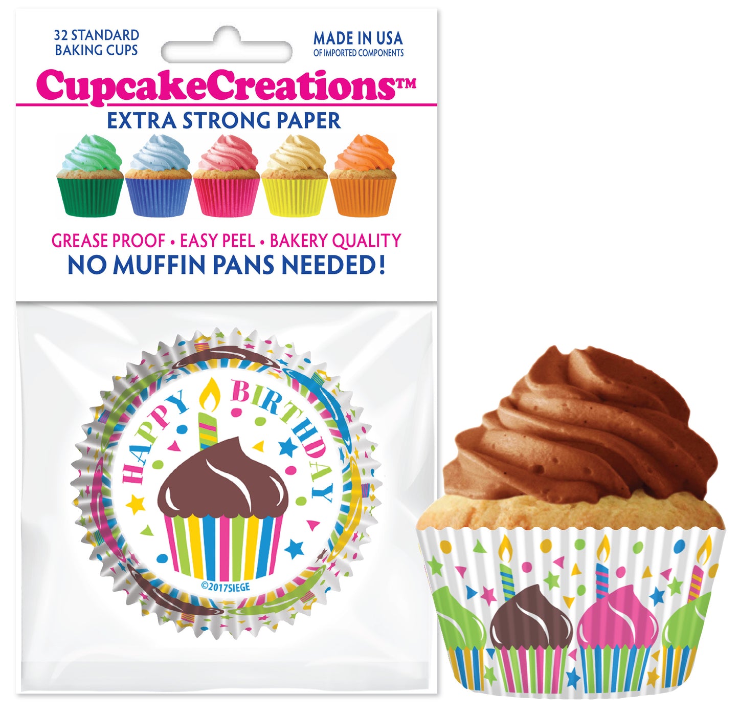 Happy Birthday Themed Standard No Pan Baking Cups