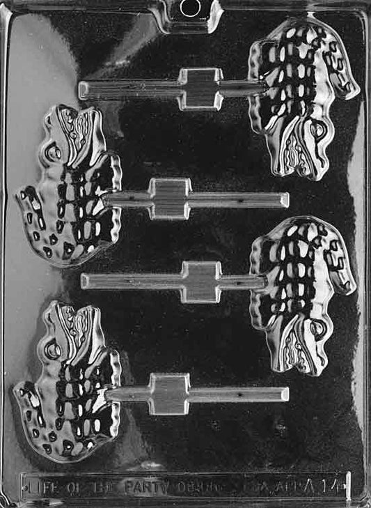 Lollipop mold shaped like a small alligator with legs, tail, and textured back.