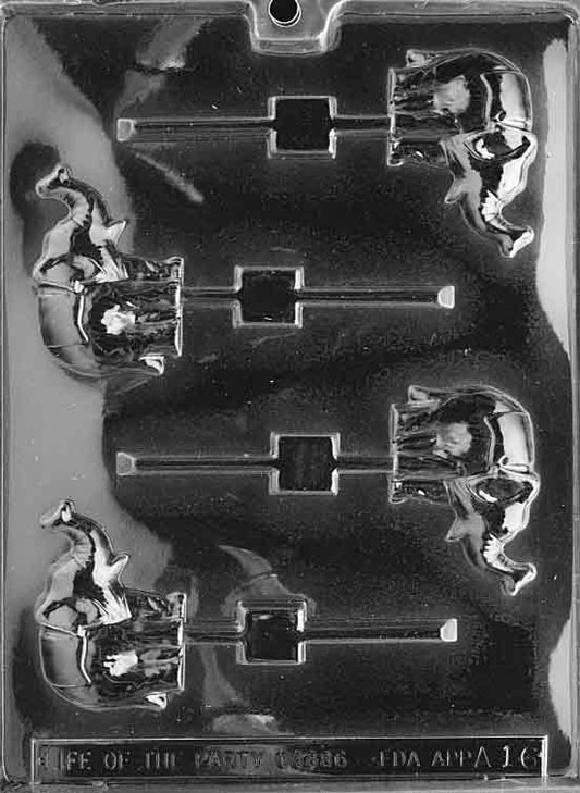 Lollipop mold with elephant head and raised trunk, defined ear and tusk lines.