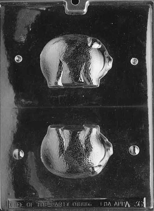 Two-part mold forming a 3D pig standing on four legs, defined snout and ears.