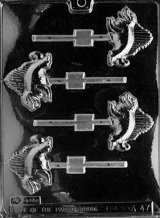 Lollipop mold showing a dimetrodon with tall sail and low body stance.