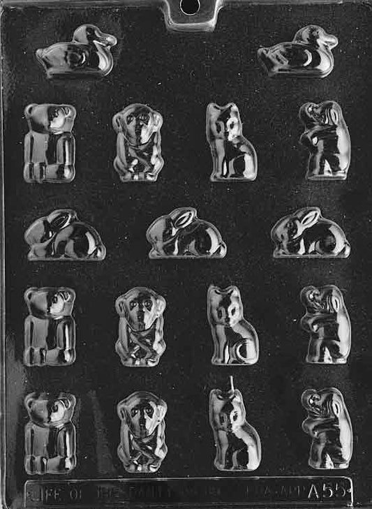 Assorted small animal cavities including duck, bear, and monkey faces and bodies.