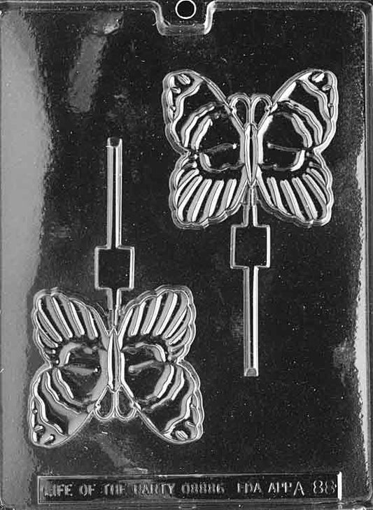 Lollipop cavities shaped like butterflies with patterned wings and slim bodies.