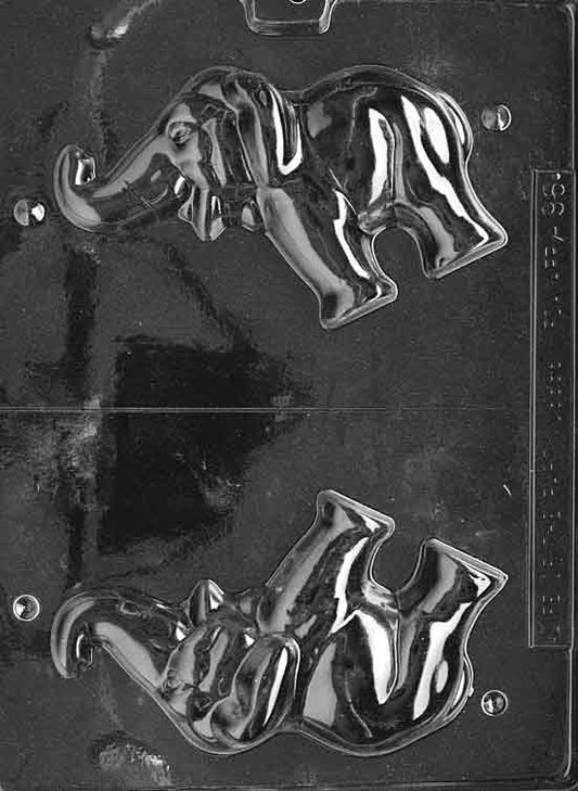 Two-part elephant mold making a 3D figure with trunk and ear details.
