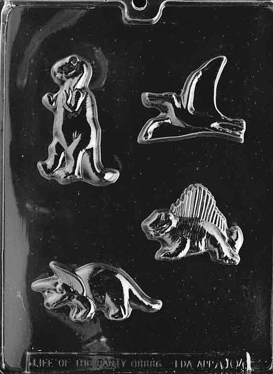 Assorted dinosaur cavities: T-Rex, Triceratops, Dimetrodon, Pterodactyl with crisp outlines.