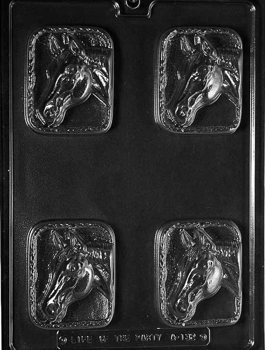 Rectangular chocolate bar cavity with a raised horse head and flowing mane detail.