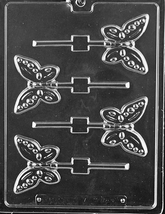 Thin butterfly lollipop cavities with etched wing patterns and slim bodies.