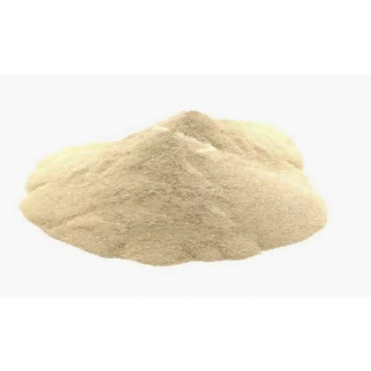 A pile of beige agar agar powder used as a vegan thickening agent for desserts and jellies