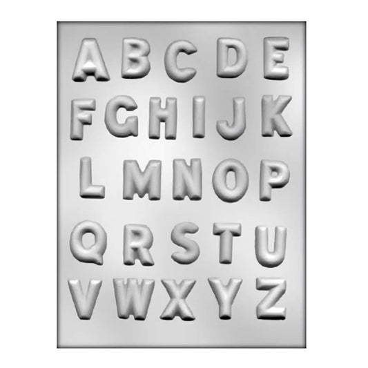 Detailed Alphabet Bold Font Chocolate Mold, presenting a complete set of uppercase English alphabets from A to Z, each letter molded in a bold, sans-serif typeface. Ideal for educational chocolate projects, personalization of desserts, or crafting unique edible messages for special occasions.