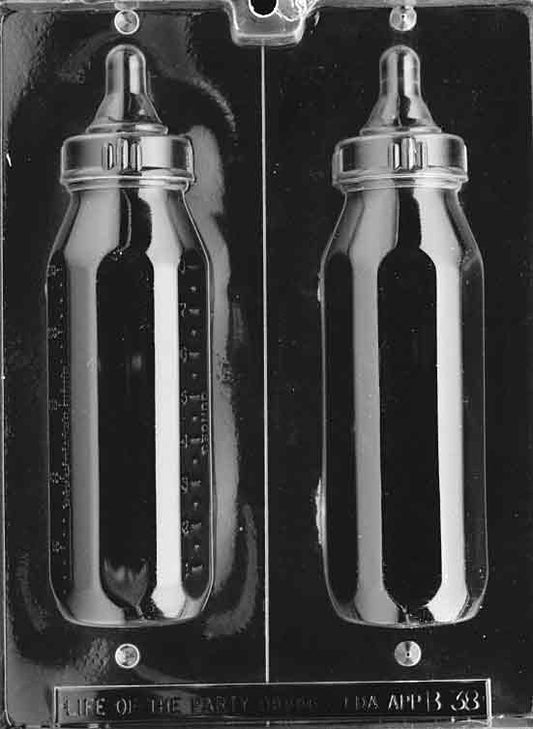 Clear mold featuring large baby bottle cavity with cap and measurement details; tall, slim profile.