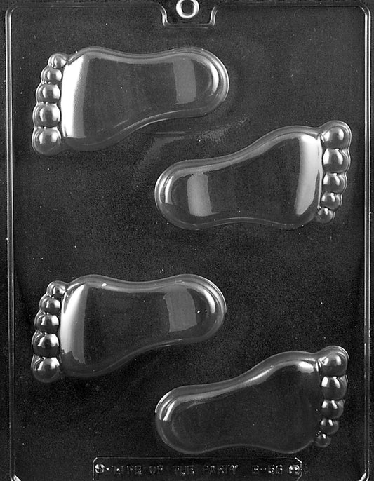 Clear mold with paired baby foot impressions; rounded toes and arch relief; slim plaque format.