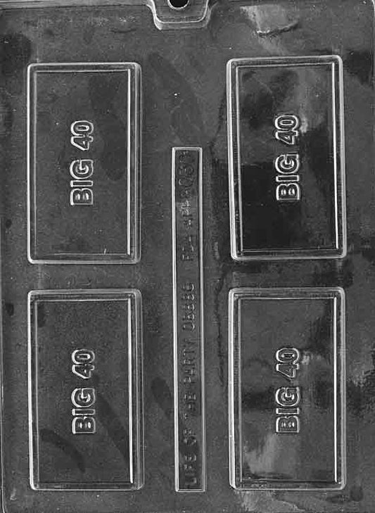 Clear business-card mold with raised “BIG 40” text; rectangular plaque and tidy border; 3.75 x 2.125 in.