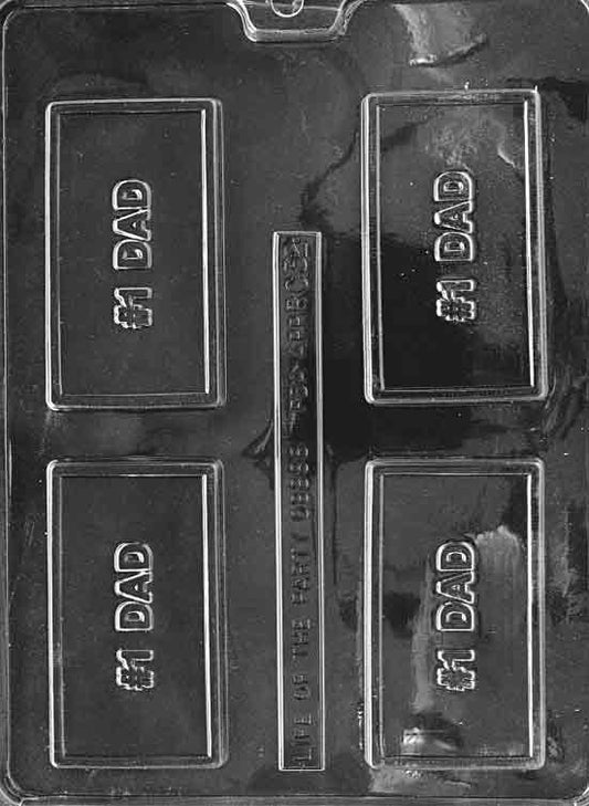 Clear business-card mold with “#1 DAD” in raised text; tidy rectangular plaque with border.