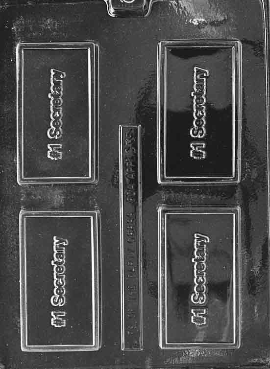 Clear rectangular mold with “#1 SECRETARY” in raised letters; proportions as noted; slim border.