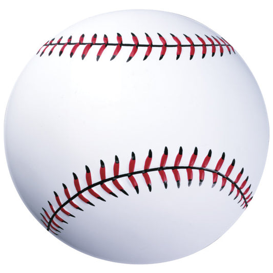 Realistic baseball cake topper with white surface and red stitching detail, measuring 5 x 5 x 1.5 inches, ideal for sports-themed cake designs.