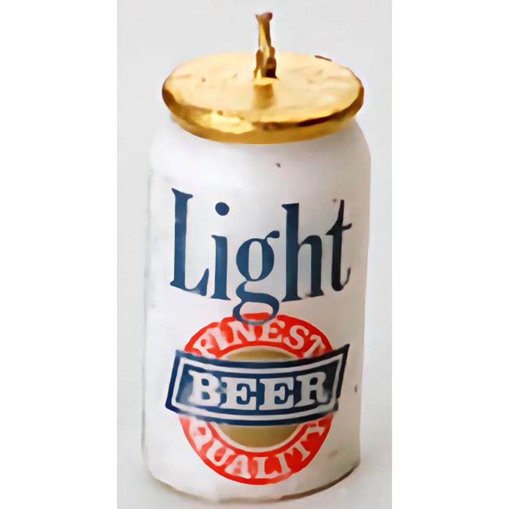 Beer Can Novelty Birthday Candles in a 6 pack, each candle measuring 1 3/4" tall, perfect for adding a humorous touch to birthday cakes and party celebrations.