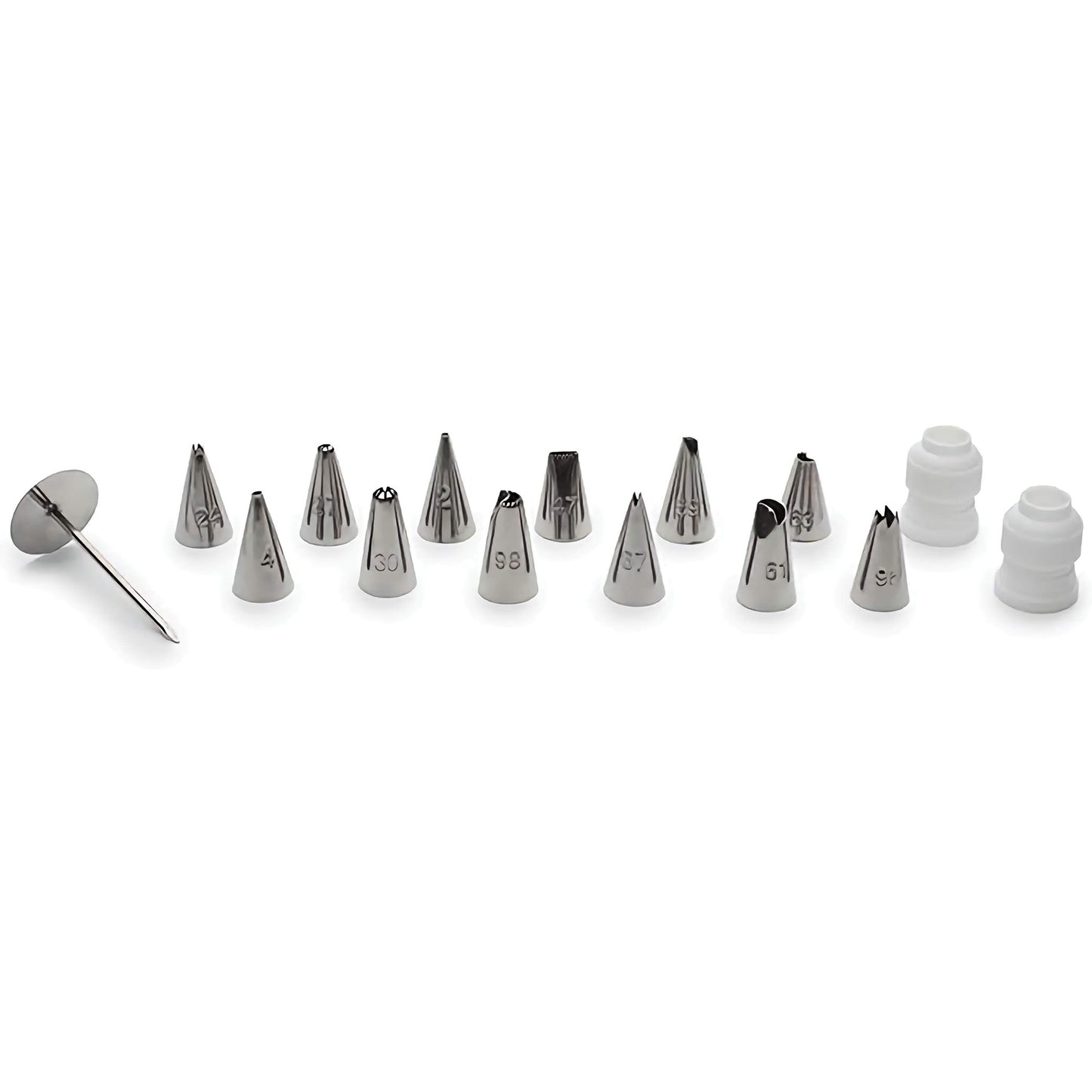 12 Piping Tips, 2 Couplers, and 1 Flower Nail