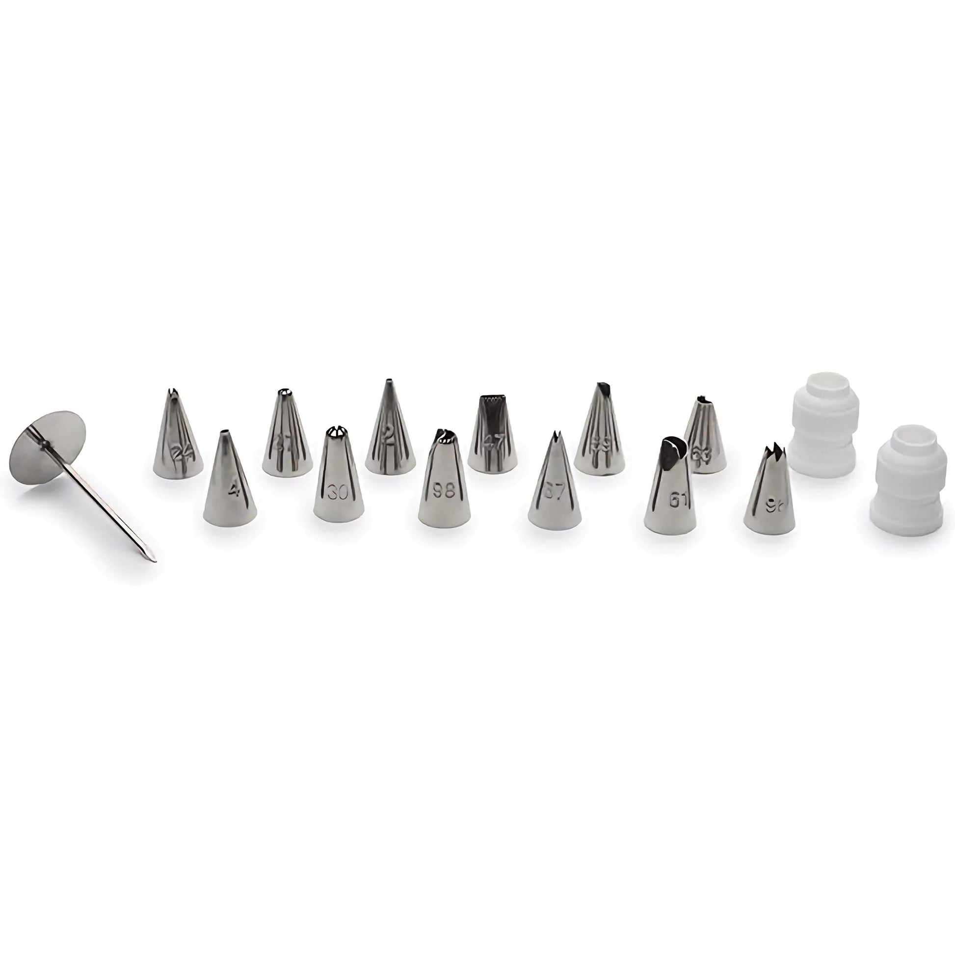 12 Piping Tips, 2 Couplers, and 1 Flower Nail