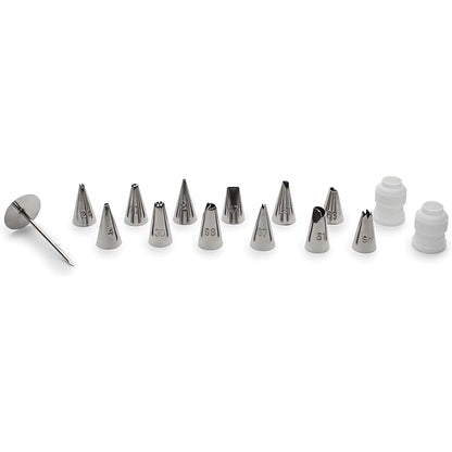 12 Piping Tips, 2 Couplers, and 1 Flower Nail