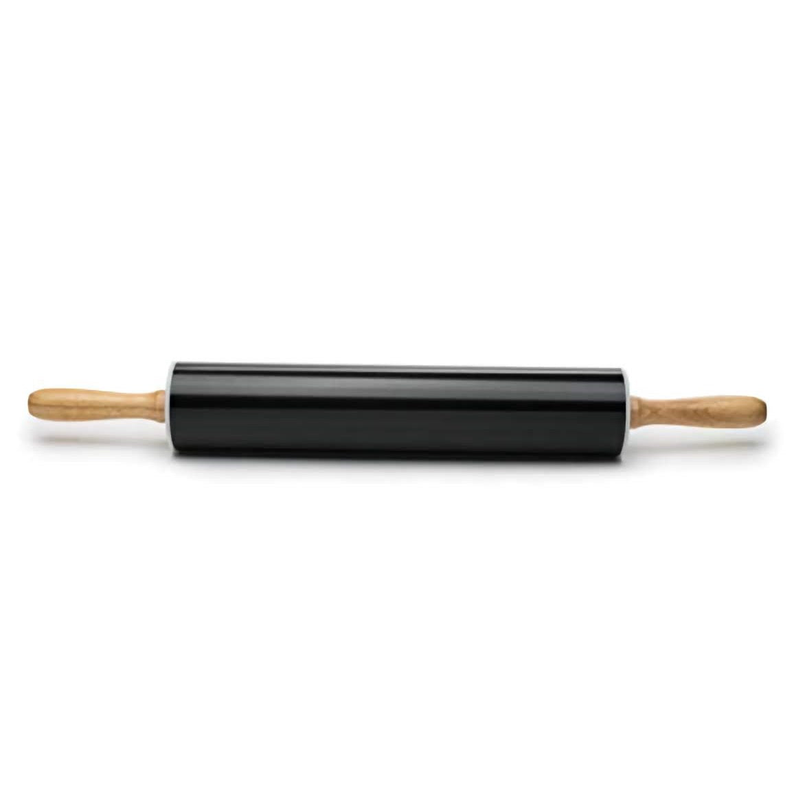 Black Carbon Rolling Pin with wooden handles on a White Background
