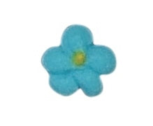 Blue royal icing flower with soft detail and yellow center