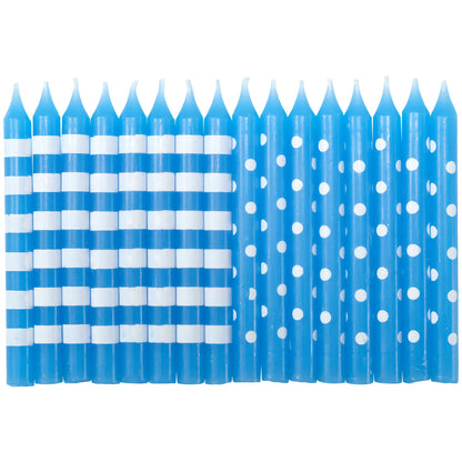 Blue Stripe & Dots Birthday Candles - 16 Pack