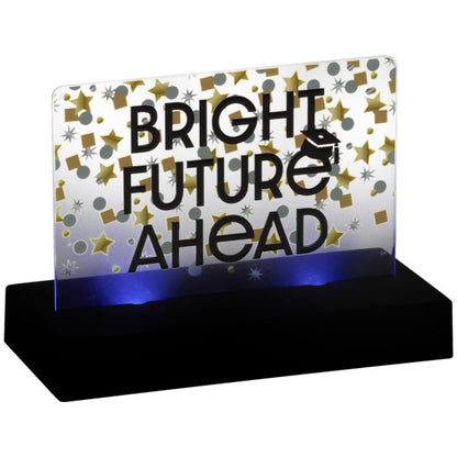 Decorative sign with 'Bright Future Ahead' text on a white background with stars.