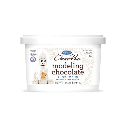 Satin Ice ChocoPan bright white modeling chocolate tub, 16 oz, white chocolate.