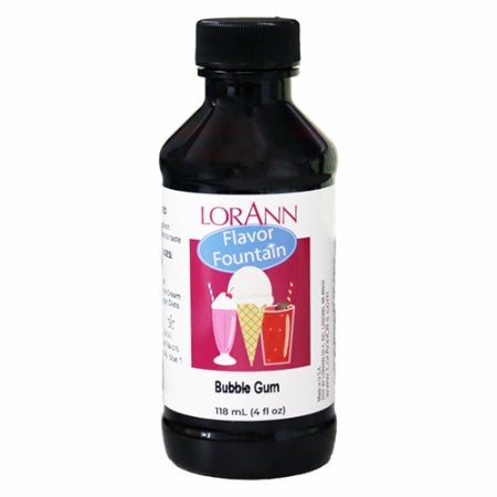LorAnn Bubble Gum Flavor Fountain bottle with illustrated label showing milkshakes and ice cream, ideal for flavoring ice cream, shakes, and smoothies