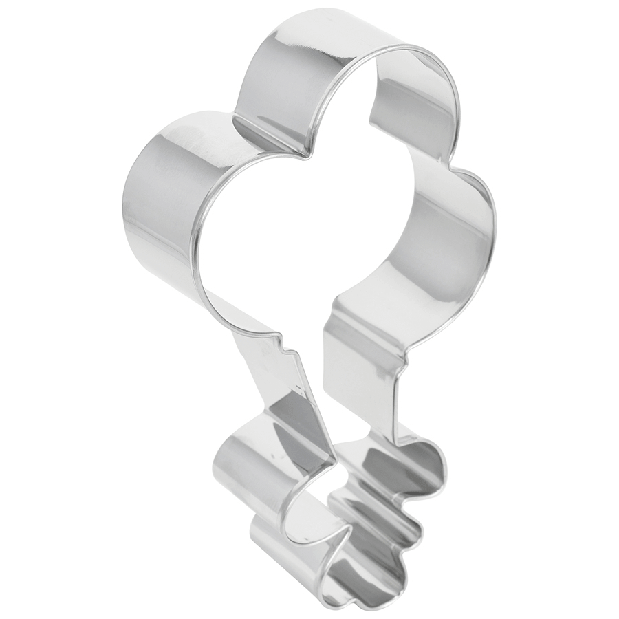 Angled side view of the balloon bunch cookie cutter, showing its depth and smooth edges.