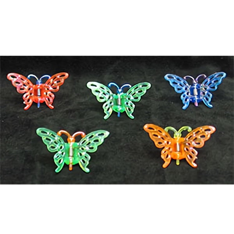 An assortment of butterfly clips in a variety of colors, including red, green, blue, and orange. These clip-on decorations can easily adorn any cupcake, adding a fluttering effect that’s sure to delight guests at a spring celebration, butterfly-themed event, or a child’s birthday party.