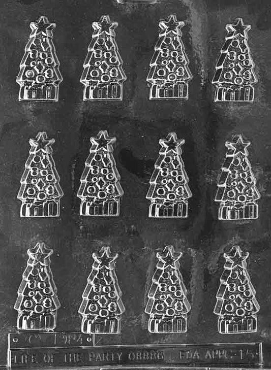 Clear mold sheet featuring small tree with star cavities; slim profile around 2 1/4 inches tall; C015