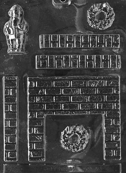 Clear mold featuring a raised fireplace holiday scene panel; C017