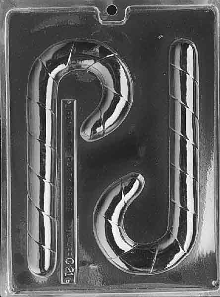 Clear mold forming a large candy cane shape; approx. 8 1/2 by 3 3/4 by 9/16 inch; C021