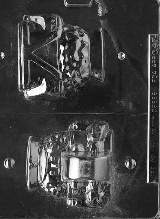 Two-part mold forming a small 3D soldier/nutcracker figure; approx. 3 3/4 × 3 1/2 × 3 in; C067