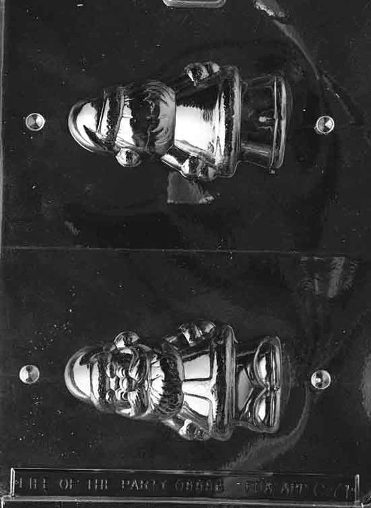 Clear two-part mold forming a medium 3D Santa; approx. 4 × 2.25 × 2.125 in; textured beard and hat; C071