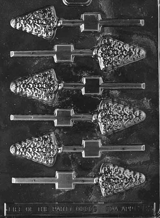 Image of SMALL TREE Lollipop mold showing a single pine tree-shaped cavity with layered branches and trunk base