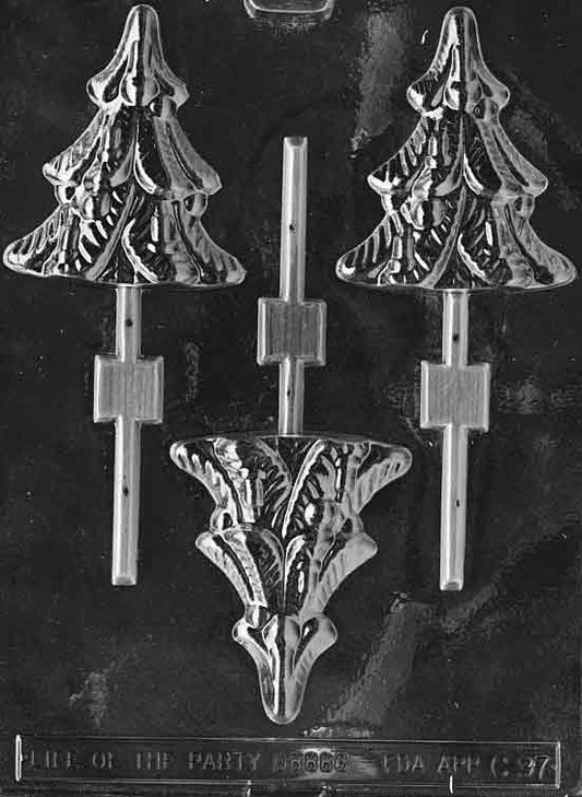 Image of TREE Lollipop mold showing a symmetrical Christmas tree with branch layers and trunk base