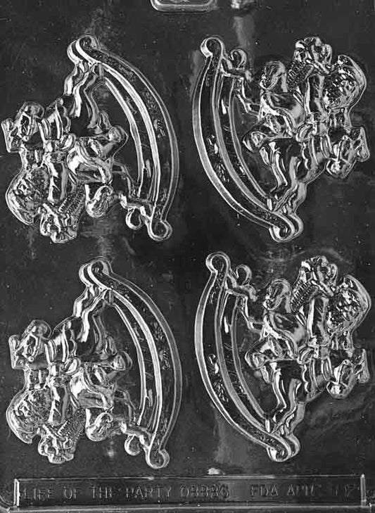 Image of SANTA ON ROCKING HORSE mold with detailed figure of Santa riding toy horse with flowing beard