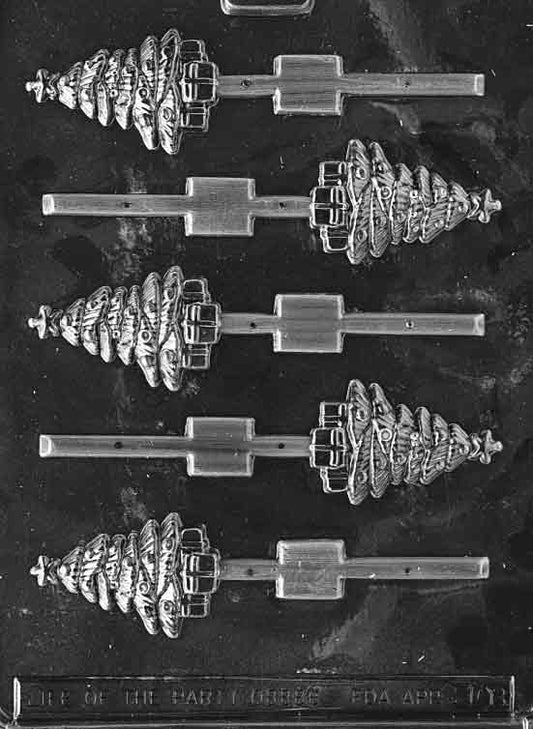 Image of TREE WITH GIFTS Lollipop mold showing tree shape with boxes and bows underneath