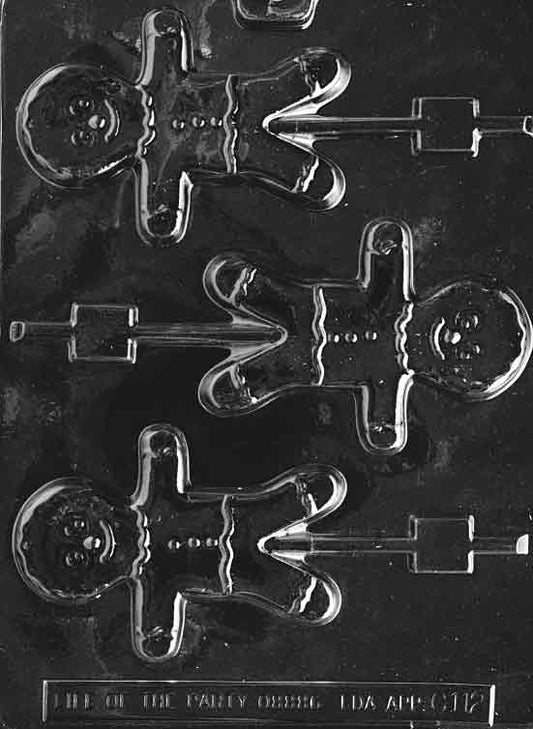 Image of GINGERBREAD MAN Lollipop mold showing full-body gingerbread man with arms out and facial features