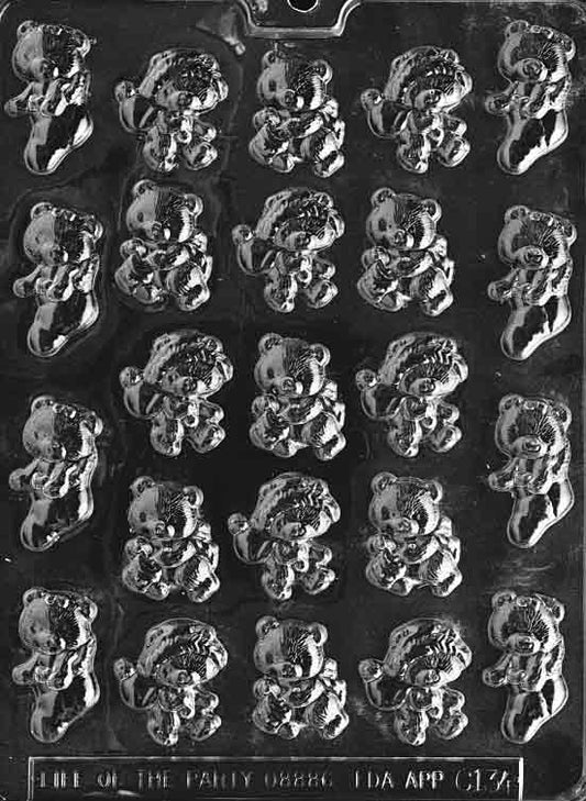 Image of ASSORTED Bite-Sized BEARS mold with small bear figures in various poses arranged in rows