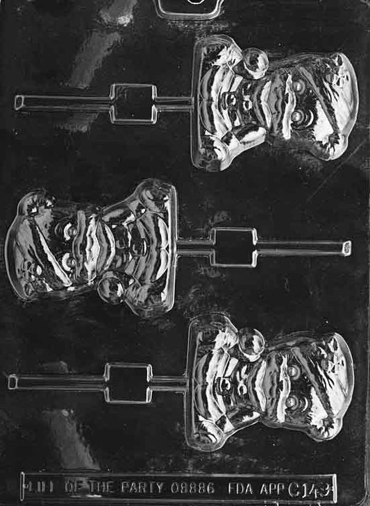 Image of CHRISTMAS BEAR Lollipop mold with festive bear wearing scarf and hat, smiling face