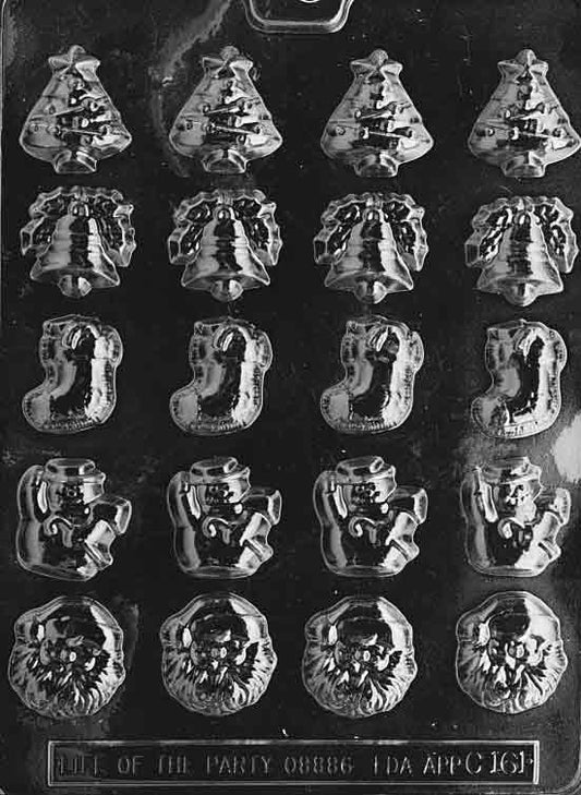 Image of Bite-Sized ASSORTED XMAS mold with mini shapes including bells, trees, and ornaments
