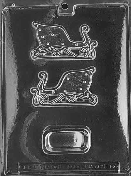 Image of SMALL SLEIGH POUR BOX mold showing sleigh silhouette with smooth inner base and curved front