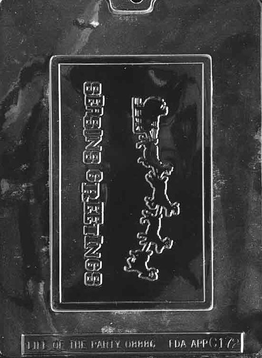 Image of SEASONS GREETING WITH SLEIGH mold showing rectangular plaque with sleigh and raised text