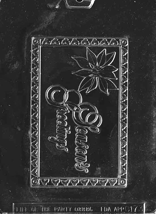 Image of SEASONS GREETINGS WITH POINT mold showing rectangular plaque with floral border and message