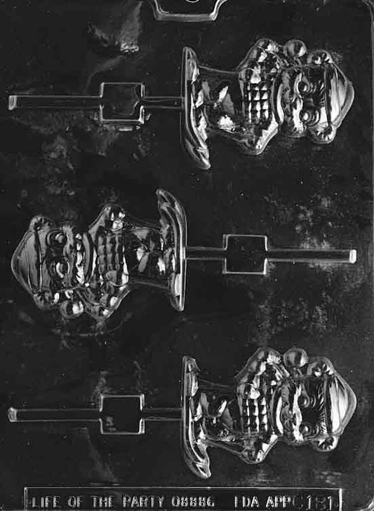 Image of SKIING BEAR Lollipop mold showing bear in motion with skis and raised face features