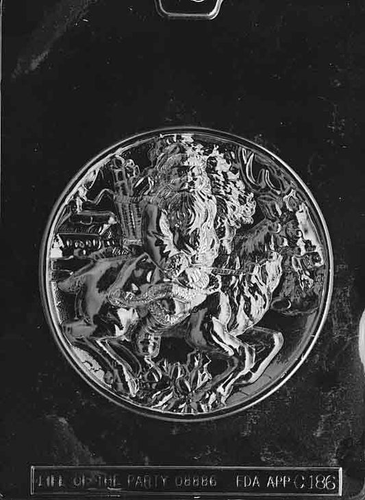 Image of SANTA WITH REINDEER PL. mold showing circular plate with holiday scene